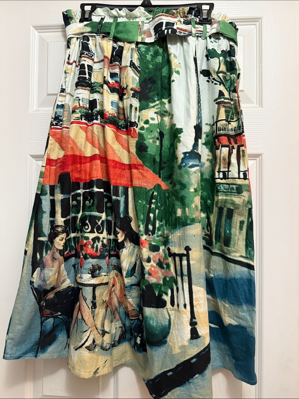 Beautiful Paris Scene Printed A-Line Skirt Sz L